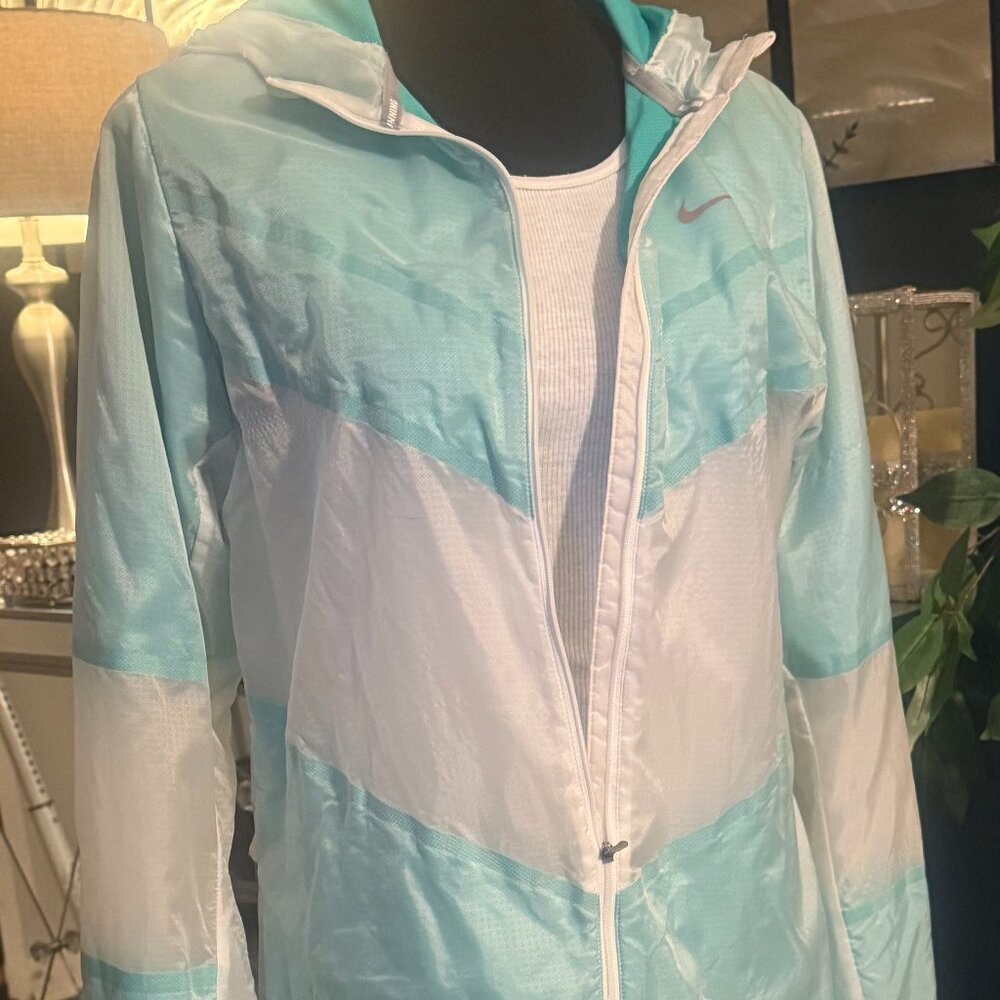 NIKE RUNNING JACKET WOMENS HOODED SHEER LIGHTWEIGHT FULL ZIP